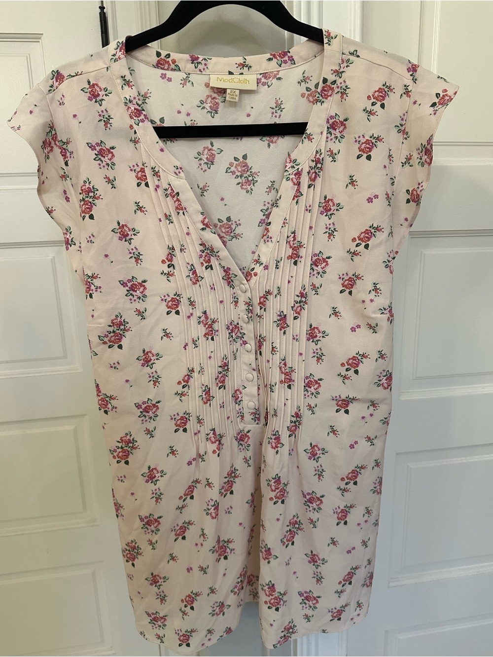 Modcloth Floral Blouse Sleeveless V Neck Ruffle Tie Back Sz 2X Feminine Office